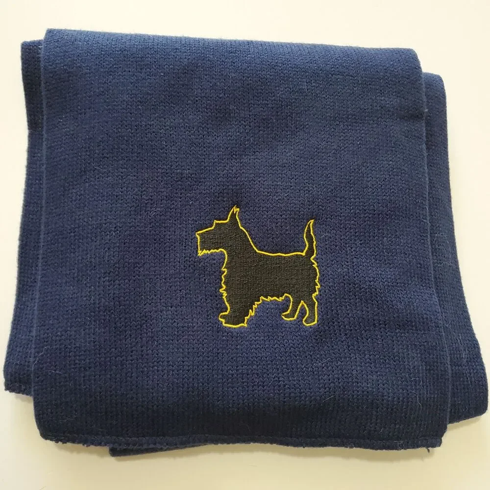 Port & Company Knitted Scarf Scottie Dog Navy Blue Scottish Terrier 9x70